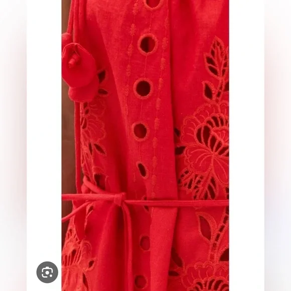 FARM Rio Richelieu Linen Sleeveless Eyelet Dress Tuckernuck Anthropologie Red - Picture 7 of 17